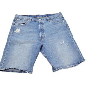 Levi’s 501 Denim Shorts 36 Mens Medium Wash Cut Off Hem Blue Jean